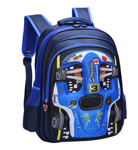 3D Car Design Waterproof Backpack for Preschool & Primary Kids