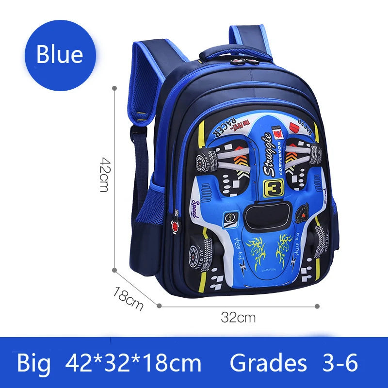 3D Car Design Waterproof Backpack for Preschool & Primary Kids