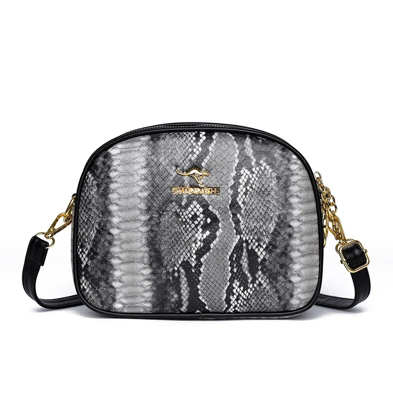 Elegant Triple-Zip Handbag – Croc-Texture PU Leather Crossbody Bag