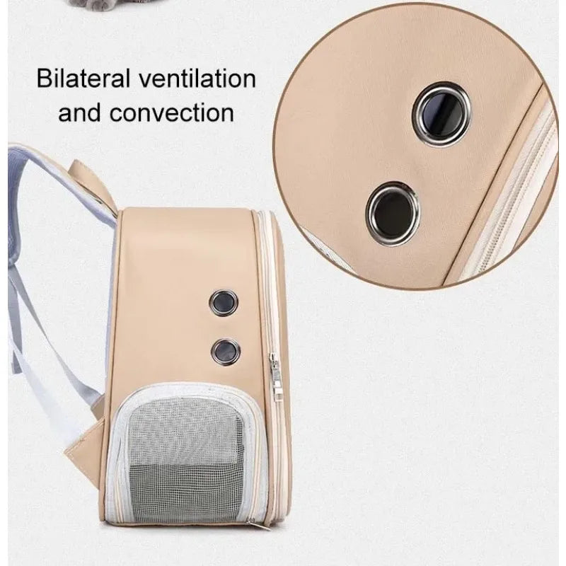 PU Portable Cat Carrier Backpack – Transparent Breathable Pet Bag