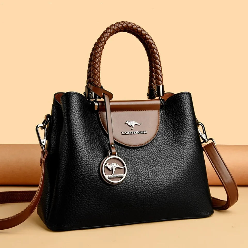 Designer-Style Handbag – Multi-Compartment PU Leather