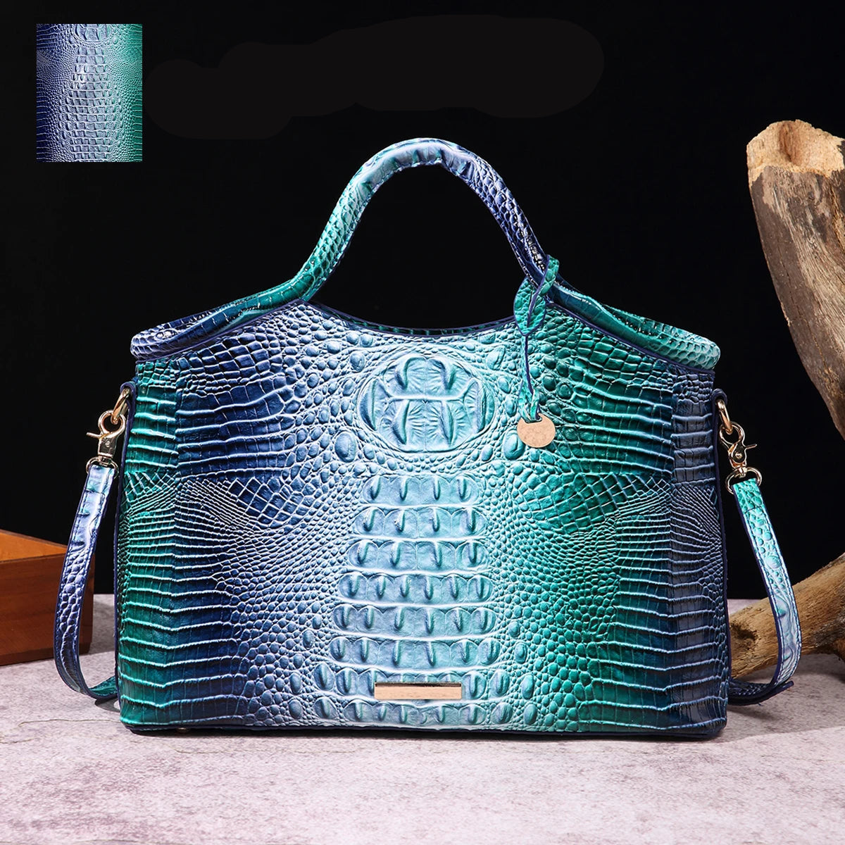 Retro Handbag – Colorful Solid PU Leather Crocodile Pattern Purse