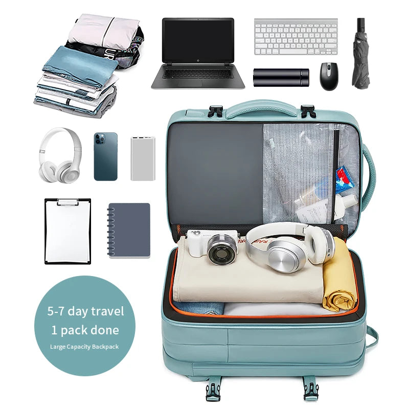 39L Expandable Travel Backpack – 17 Inch Laptop Bag with USB Charging, Waterproof