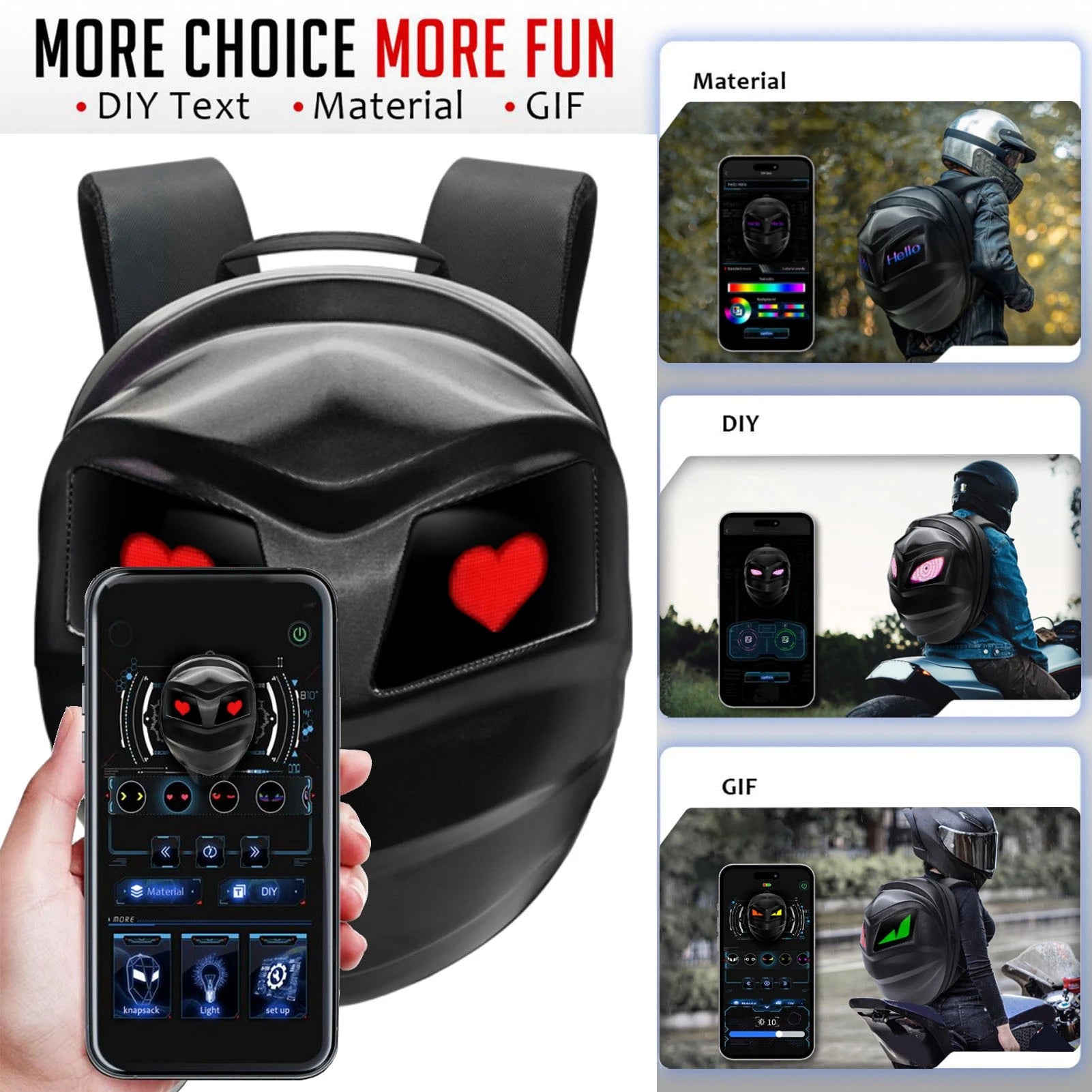 Programmable LED Backpack – Bluetooth Waterproof Digital Display Travel & Motorcycle Backpack