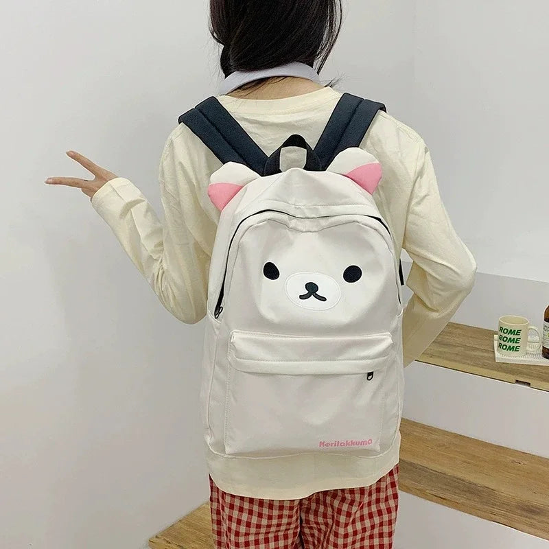 Miniso Cute Bear Cartoon Backpack – Large Capacity School & Travel Bag