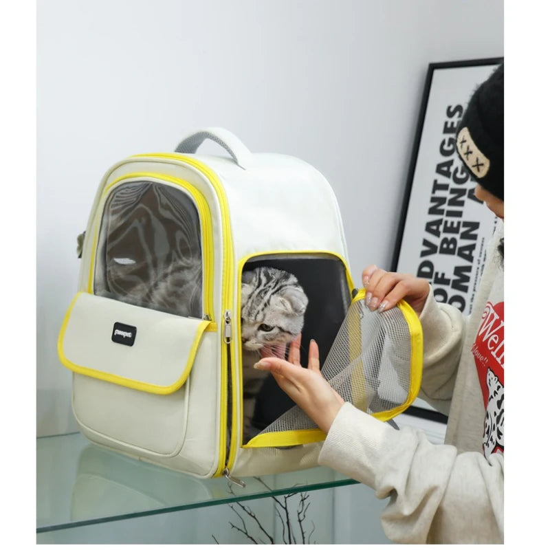 Large Capacity Pet Carrier Backpack – Foldable Breathable Mesh Travel Bag for Cats