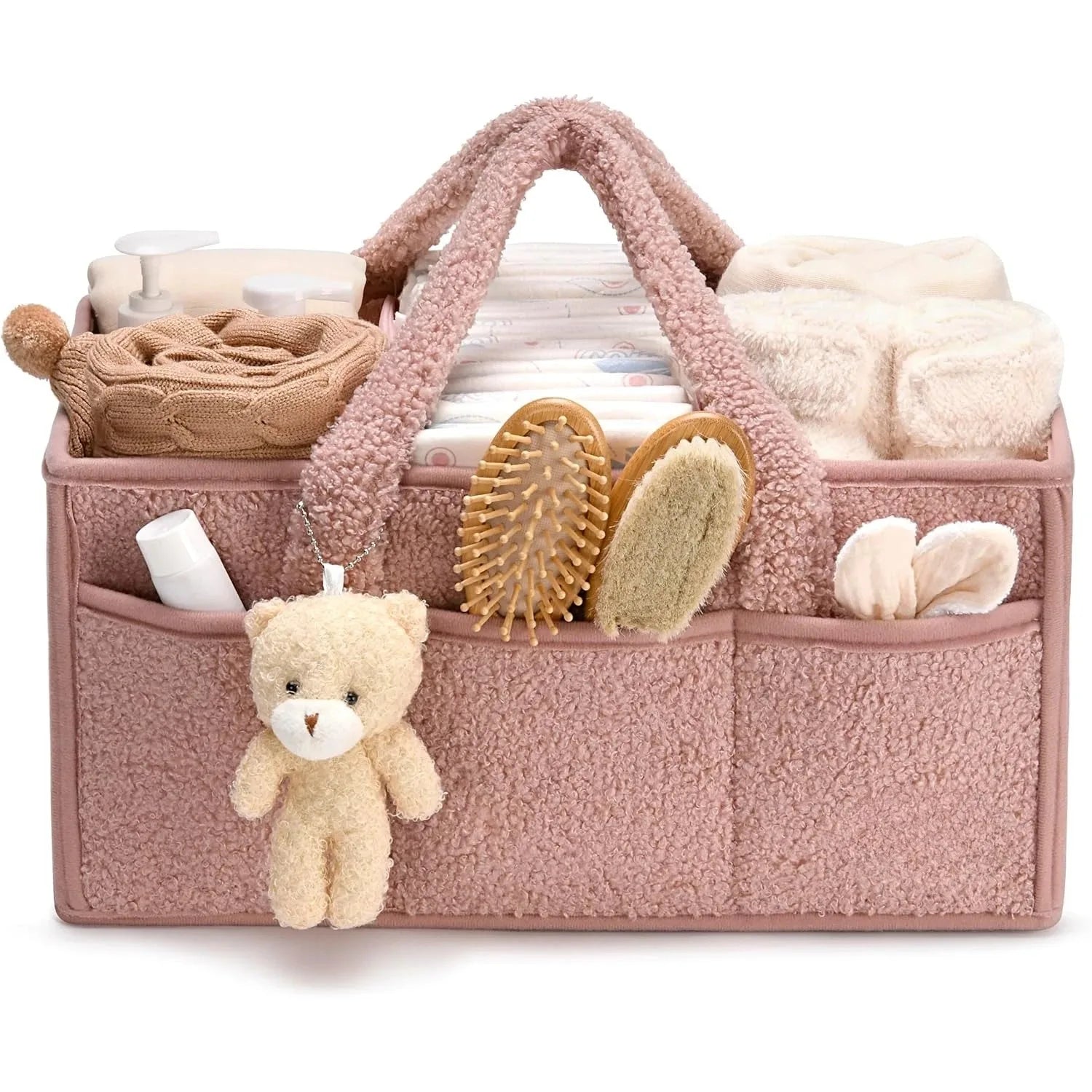 Baby Diaper Caddy Organizer – Plush Teddy Bear Diaper Storage Bag