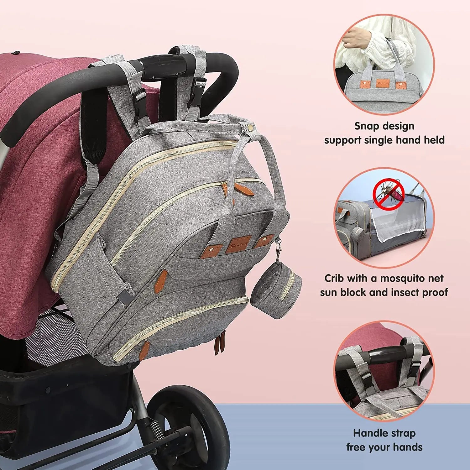 3-in-1 Diaper Bag Backpack with Foldable Baby Bed & USB Charging