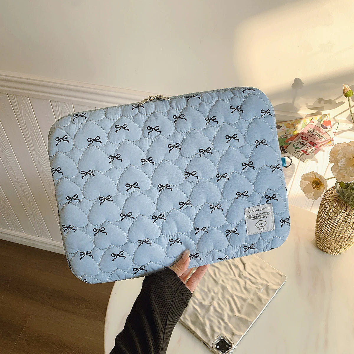 Bow Print Love Embroidery Laptop Bag – Cute Protective Sleeve for 11/14/15 Inch Laptops