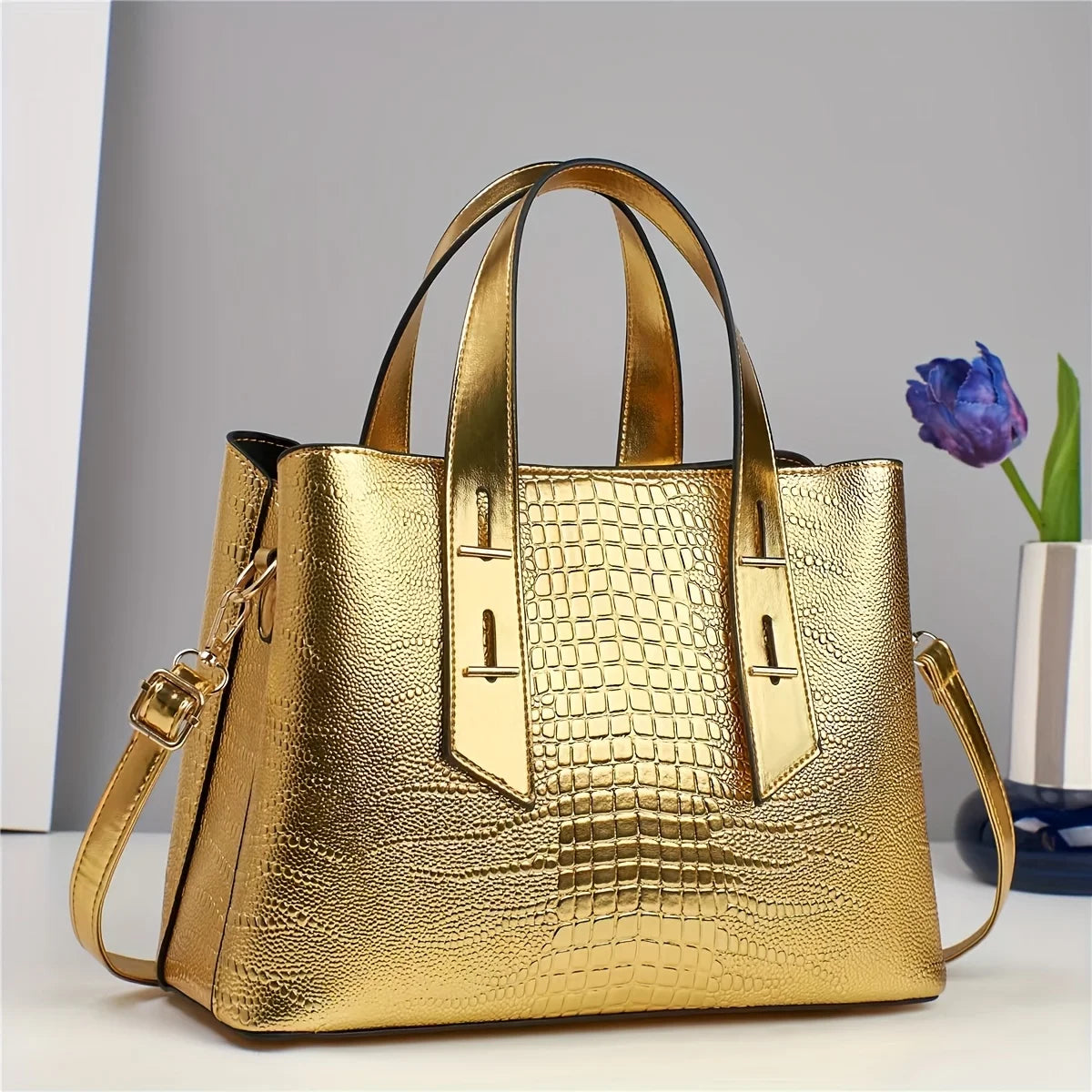 Luxury PU Leather Crocodile Pattern Bag – Colorful Shoulder & Tote Handbag