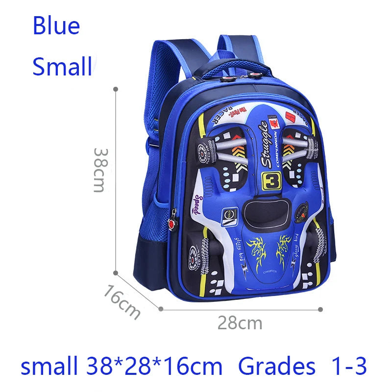 3D Car Design Waterproof Backpack for Preschool & Primary Kids