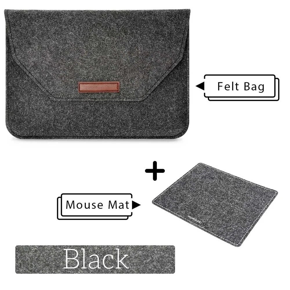 Wool Felt Laptop Sleeve Case for MacBook Air/Pro 11–15.6 Inch – Notebook Cover with Mousepad & Power Pack Gift