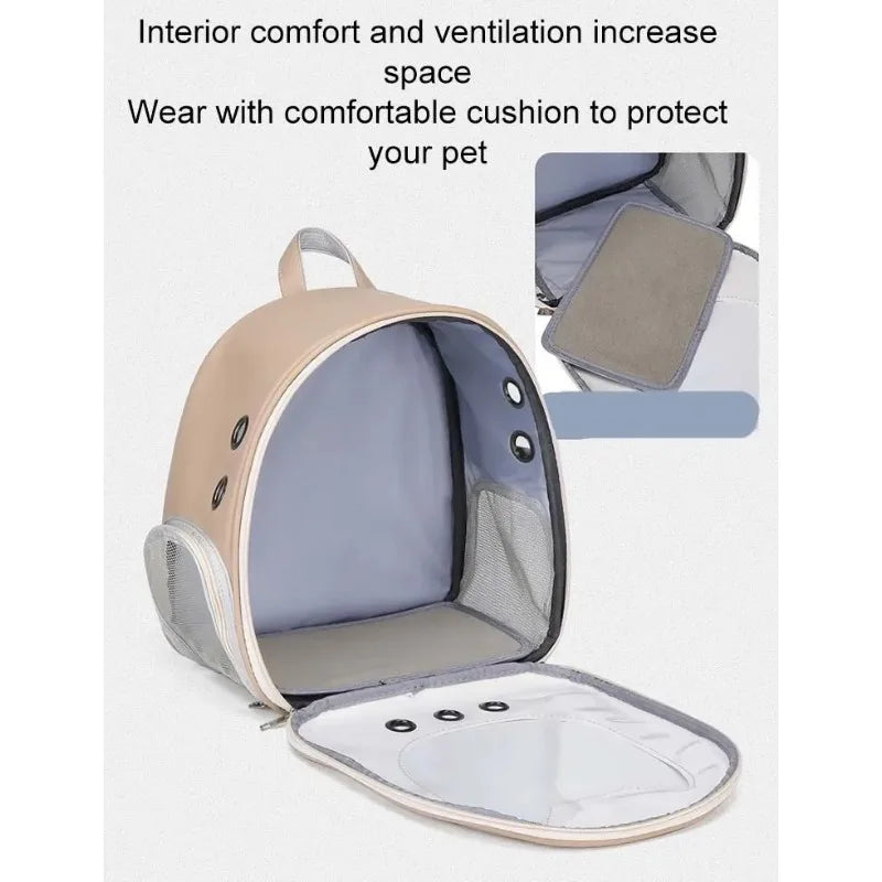 PU Portable Cat Carrier Backpack – Transparent Breathable Pet Bag