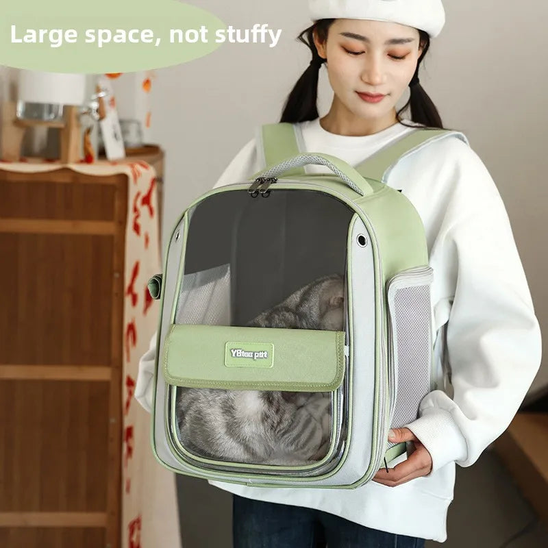 Double-Shoulder Cat Backpack – Transparent Large-Capacity Travel Bag for Cats & Dogs