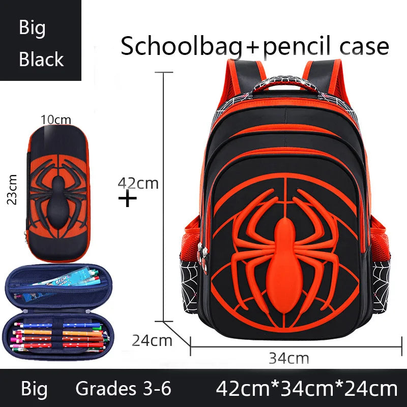 Kids Cartoon Spider Backpack - Durable Primary School Bag Set