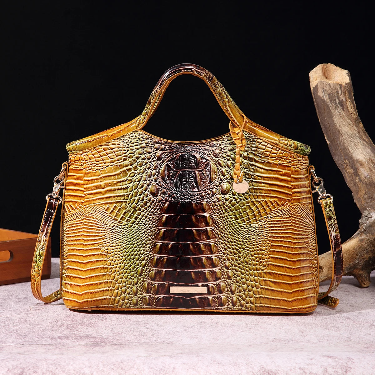 Retro Handbag – Colorful Solid PU Leather Crocodile Pattern Purse