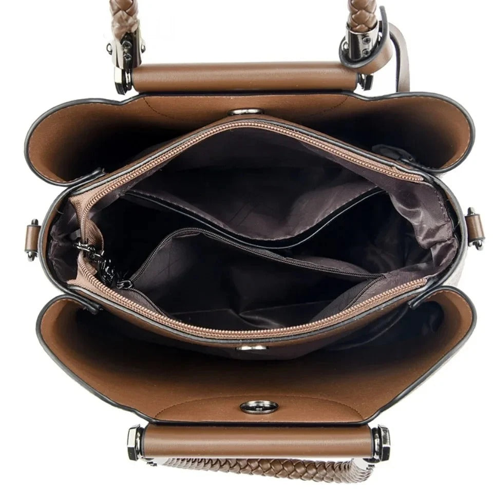 Designer-Style Handbag – Multi-Compartment PU Leather