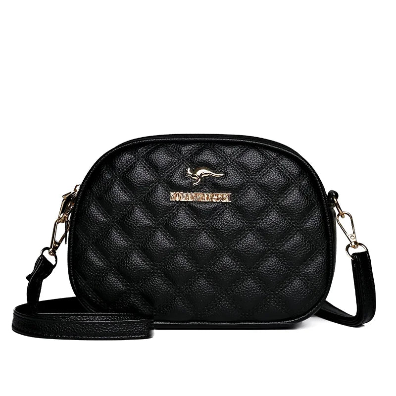 Elegant Triple-Zip Handbag – Croc-Texture PU Leather Crossbody Bag