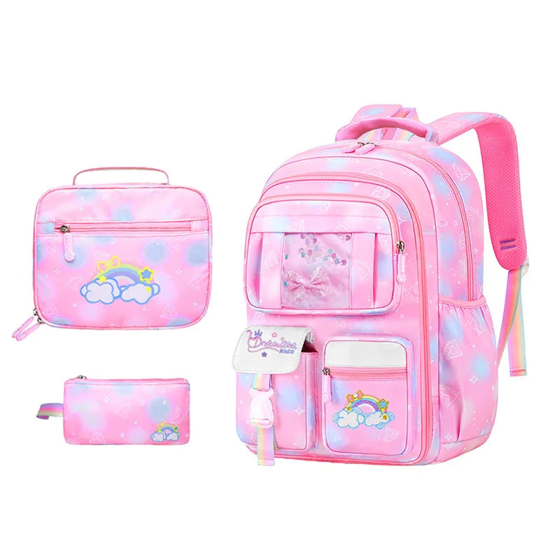 3Pcs Girls Backpack Set – Waterproof School Bag with Lunch & Pencil Case