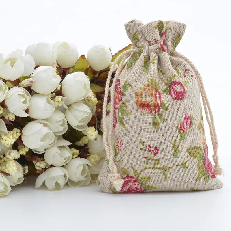 Multi-Colored Cotton Linen Drawstring Bag