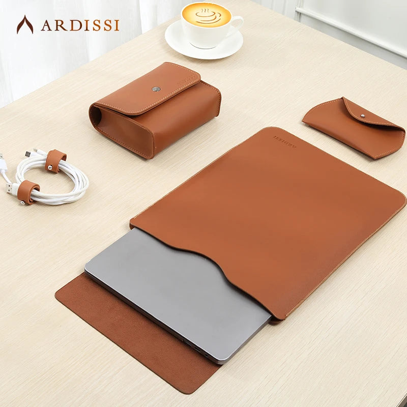 Vegan Leather Laptop Sleeve Case Set for MacBook Air/Pro M1 M2 13–16 Inch & iPad 11–12.9 Inch