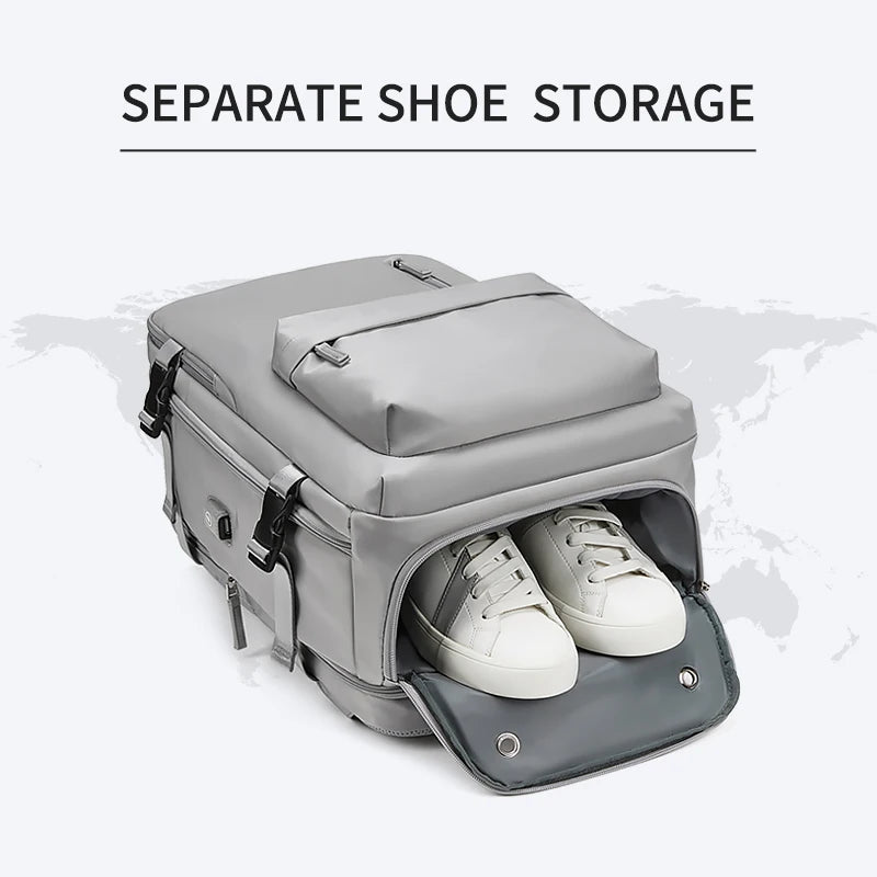 Stylish Travel Backpack – 16-Inch Laptop Bag with USB Charging and Shoe Storage