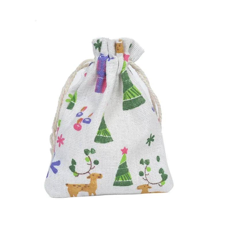 Multi-Colored Cotton Linen Drawstring Bag