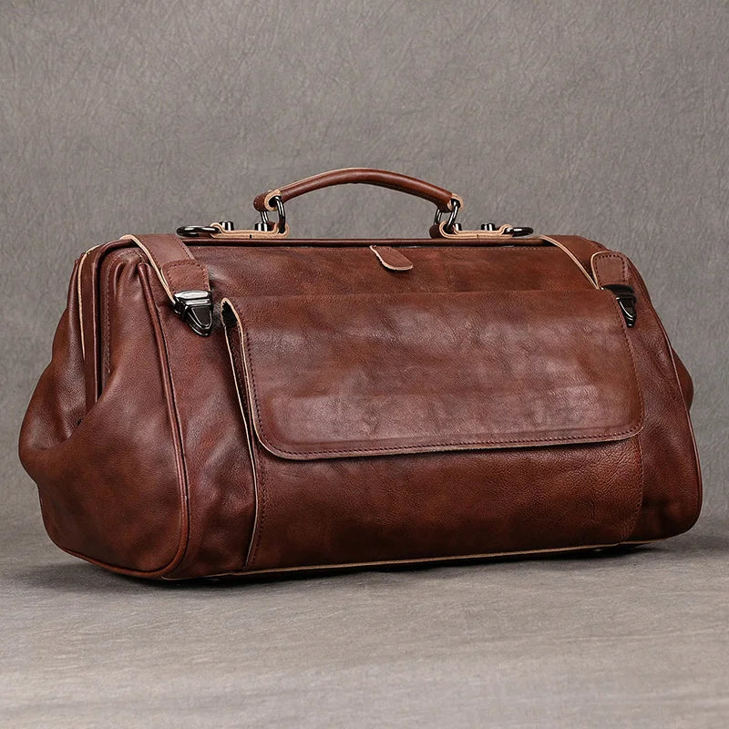 Luxury Style Genuine Leather Travel Duffel Bag