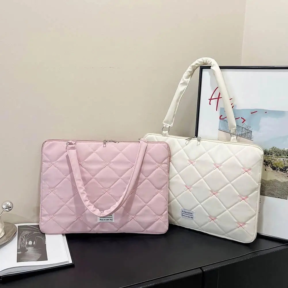 Cute Bow Embroidered Laptop Sleeve Bag – 13 to 16 Inch Fashion Shoulder Handbag