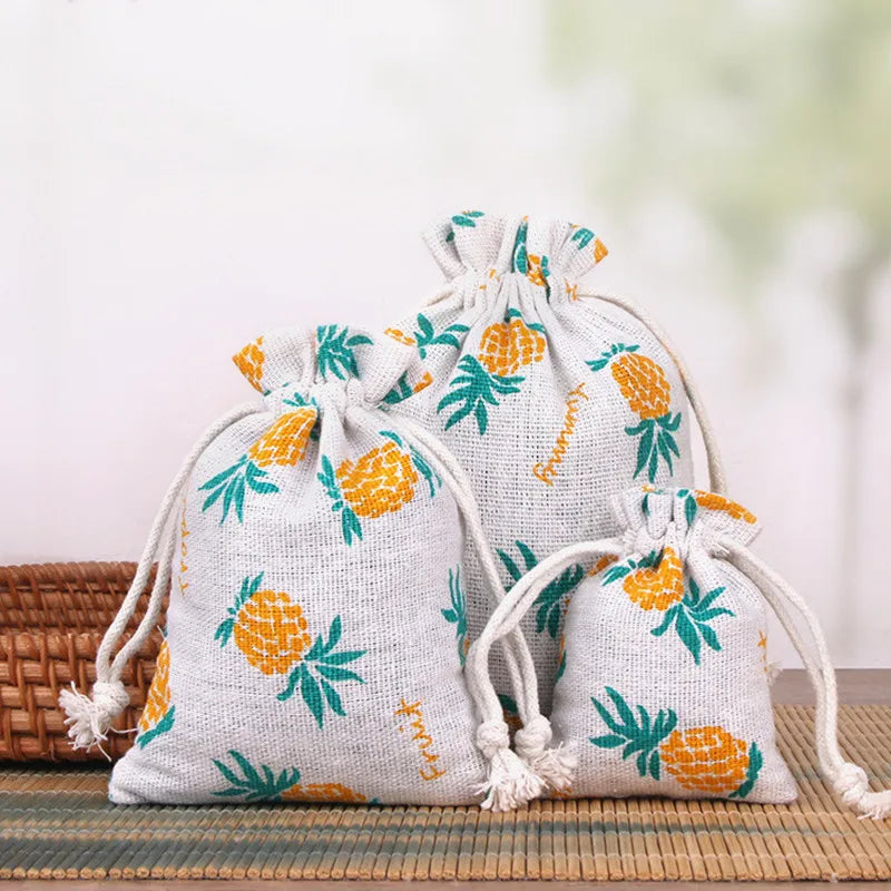 Mini Cartoon Linen  Drawstring Pouches