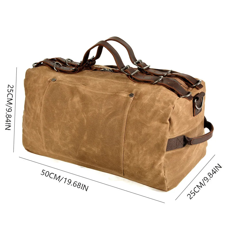 Military-Style Oil Wax Canvas Duffel Bag – Large Capacity Retro Travel Bag