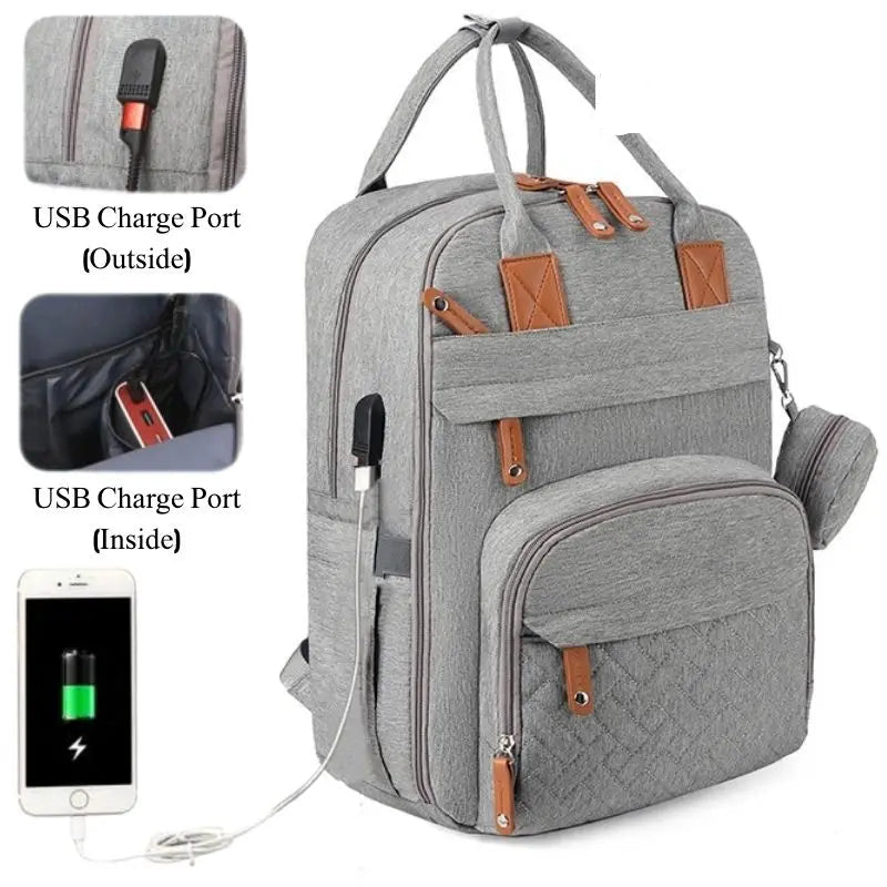 Multifunctional Mommy Diaper Bag – Waterproof Backpack with Changing Station