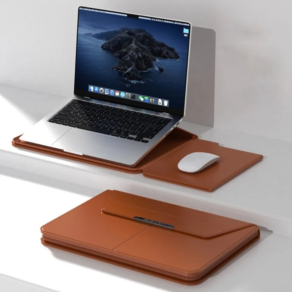 13–16 Inch Leather Laptop Bag – Automatic Closing Multifunction Carrying Pouch