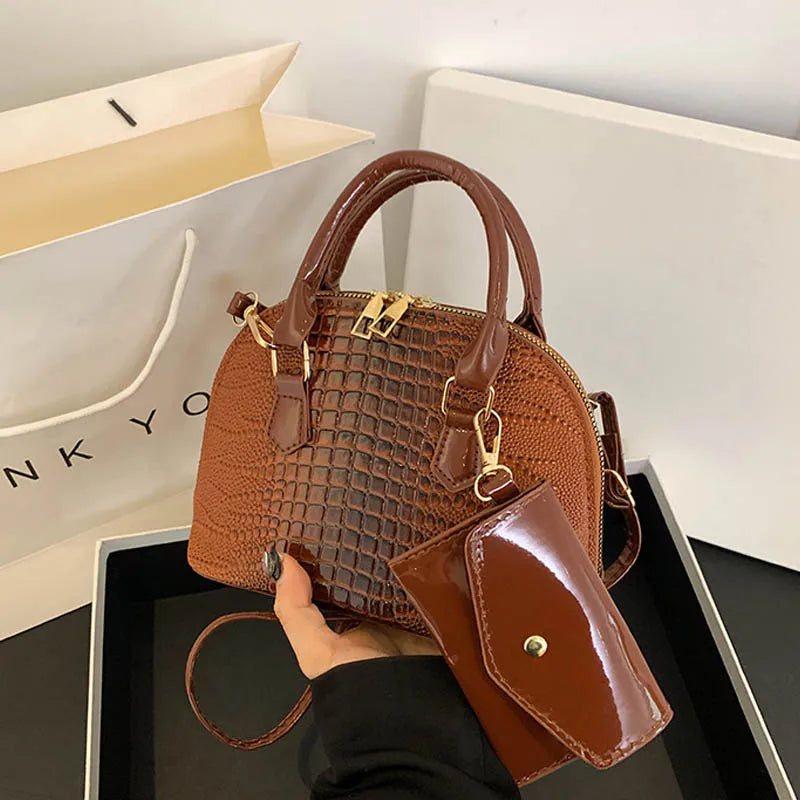 Crocodile Pattern PU Leather Handbag – Vintage Crossbody Shoulder Bag