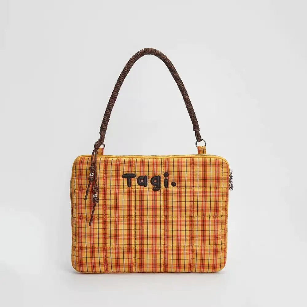 Vintage Plaid Laptop Shoulder Bag for Women – Fits MacBook