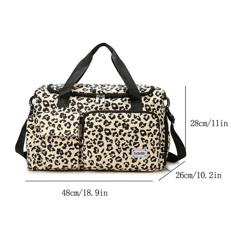 Leopard Print Travel Bag – Large Capacity Sports Fitness Duffle with Multiple Pockets