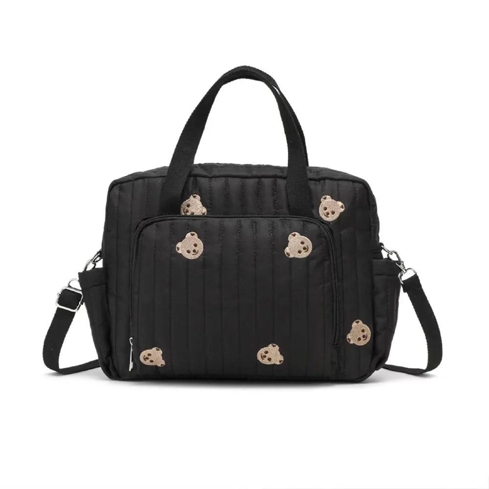 Nylon Diaper Bag with Bear Embroidery – Stroller Clip Travel Mommy Bag