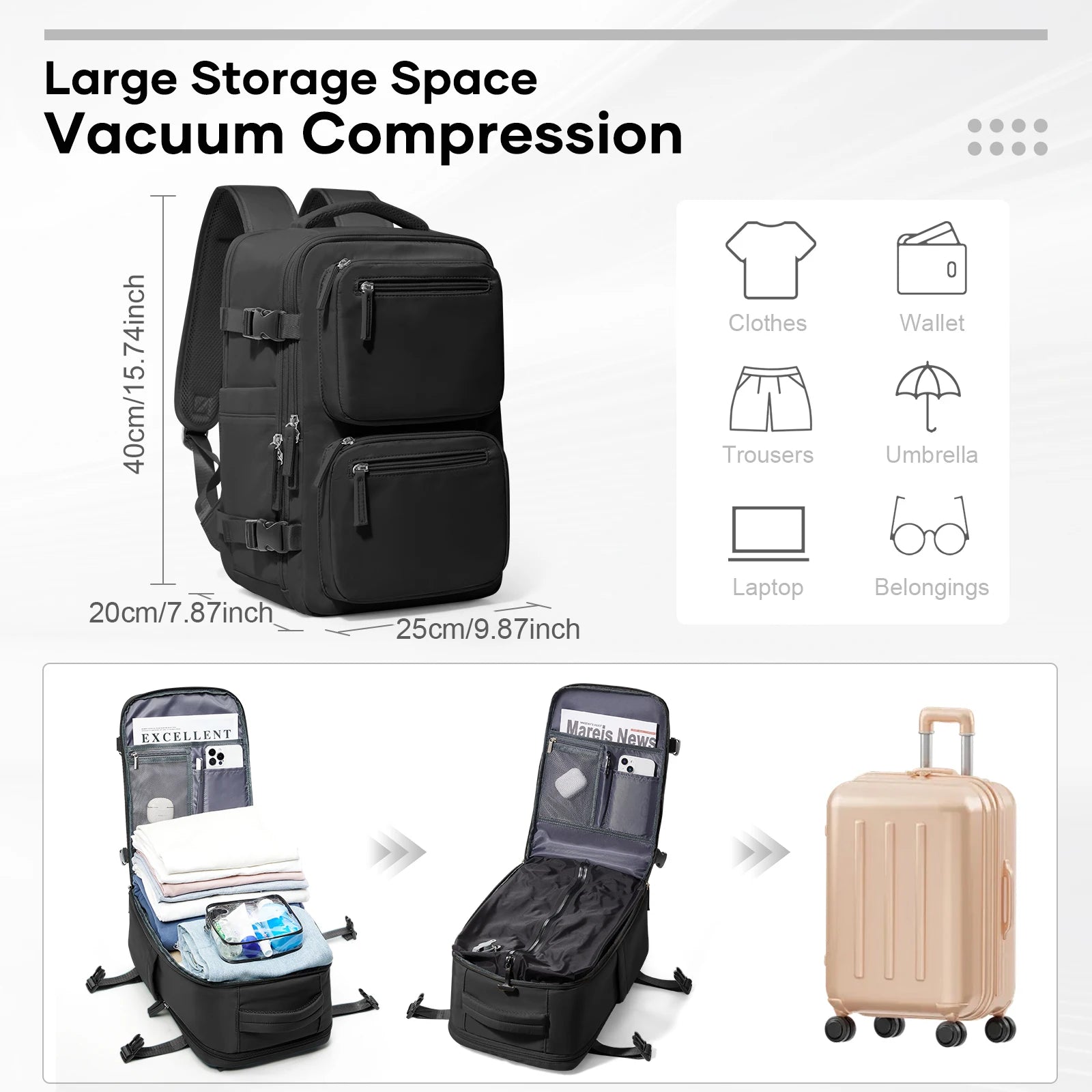 Lightweight Compression Travel Backpack – Cabin Luggage Size
