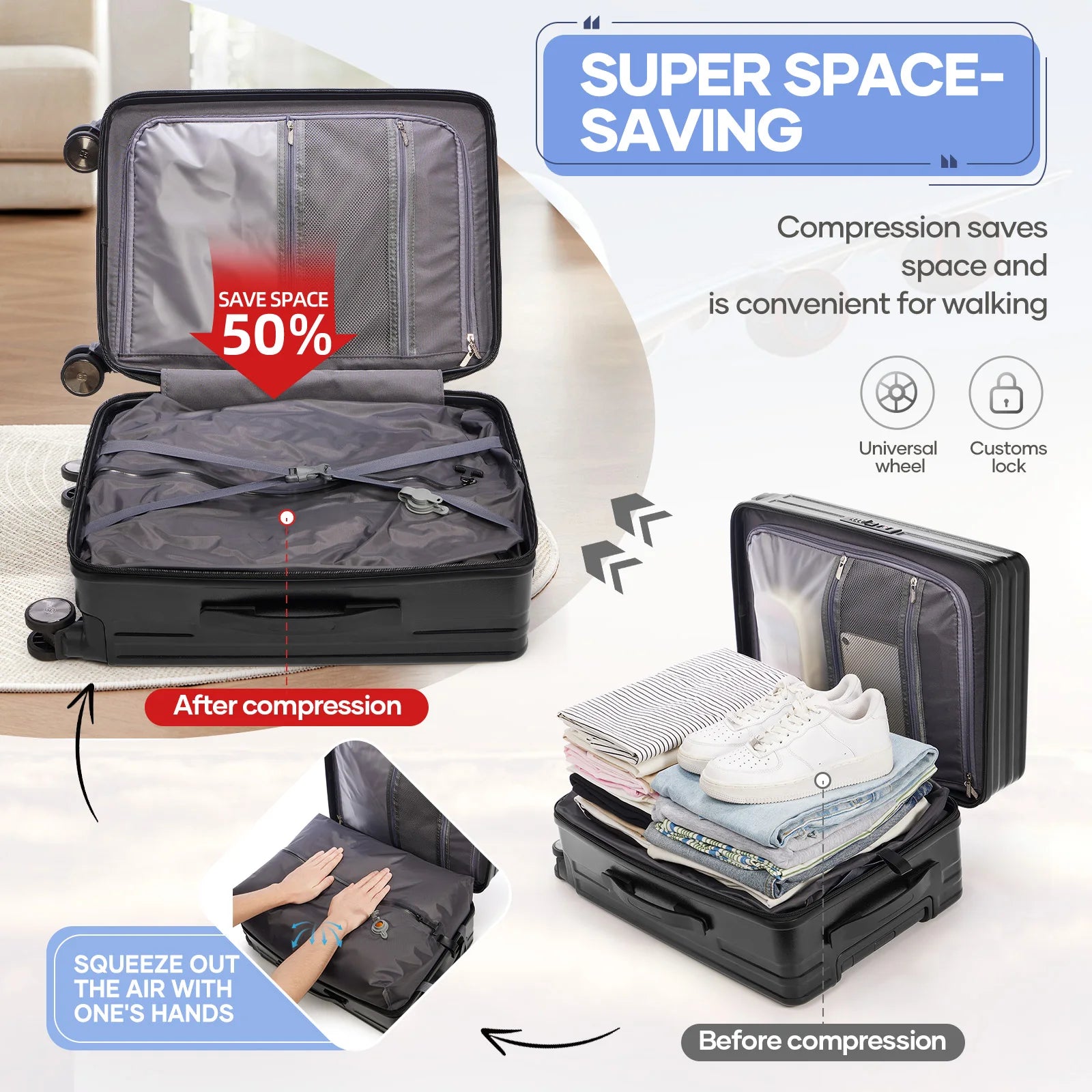 Vacuum Compression Cabin Luggage – Space-Saving Suitcase for Travel