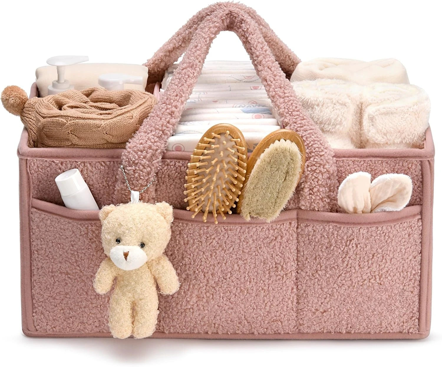 Baby Diaper Caddy Organizer – Plush Teddy Bear Diaper Storage Bag