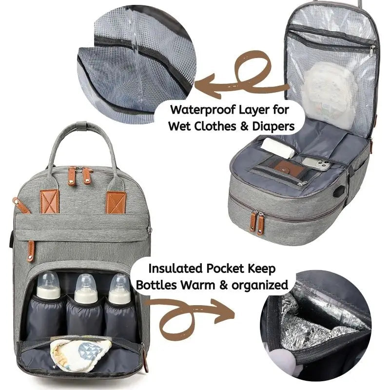 Multifunctional Mommy Diaper Bag – Waterproof Backpack with Changing Station