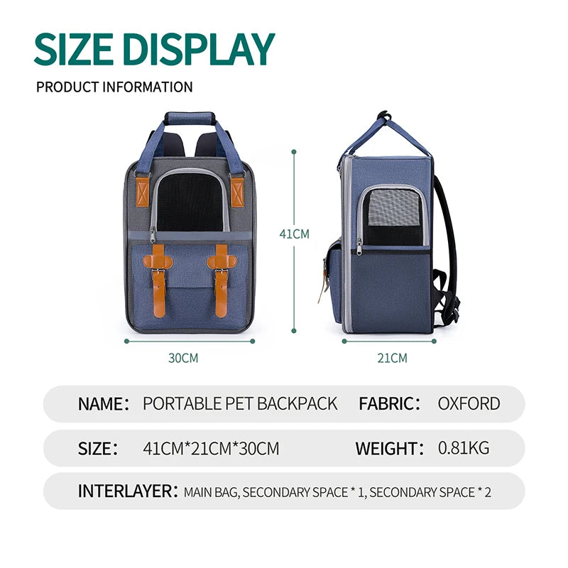 Spacious Pet Travel Backpack – Large Capacity Portable Carrier Bag for Cats & Dogs