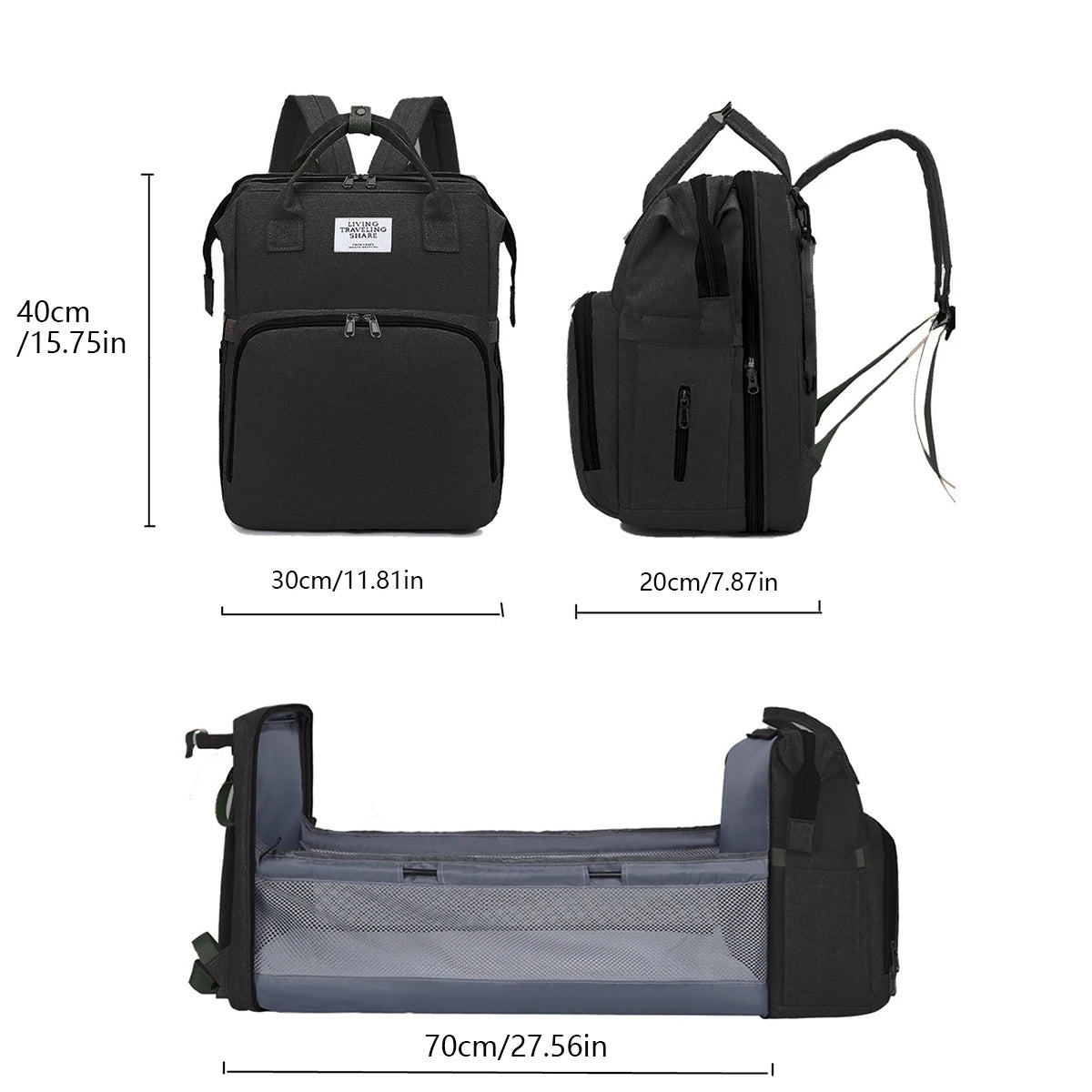 Foldable Baby Crib Backpack – Travel Nappy Bag with Insulated Compartments