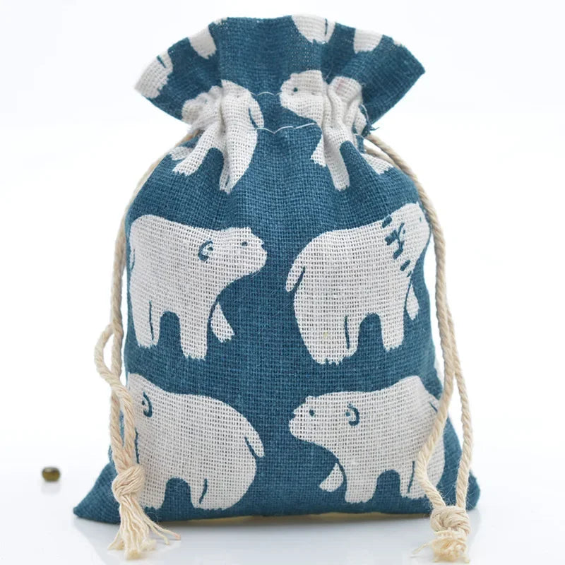 Multi-Colored Cotton Linen Drawstring Bag