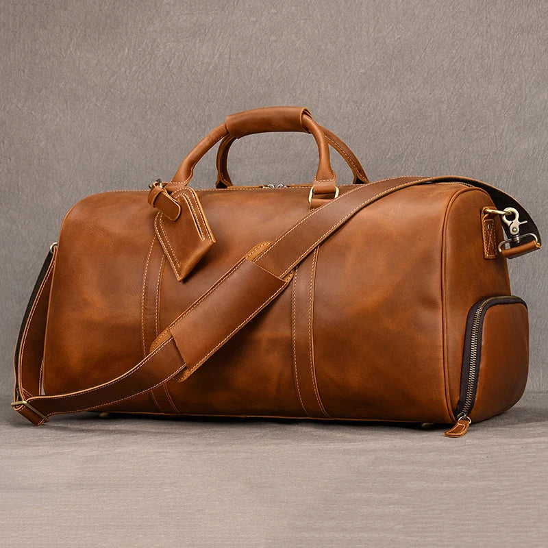 Natural Genuine Leather Travel Duffel Bag