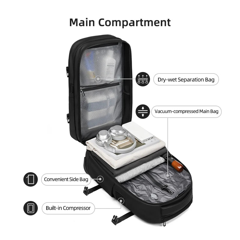 Wheeled Travel Trolley Backpack – Vacuum Compression Business Luggage, Rolling Laptop Bag