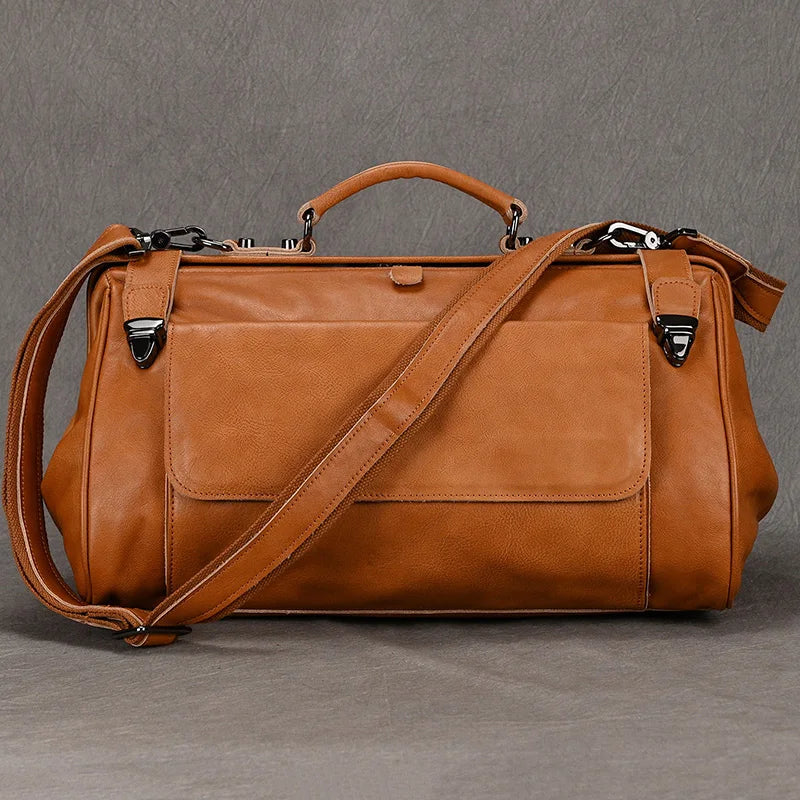 Luxury Style Genuine Leather Travel Duffel Bag