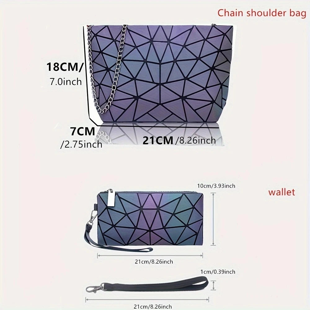 Geometric Luminous Holographic Backpack – Large Capacity Reflective Crossbody Bag