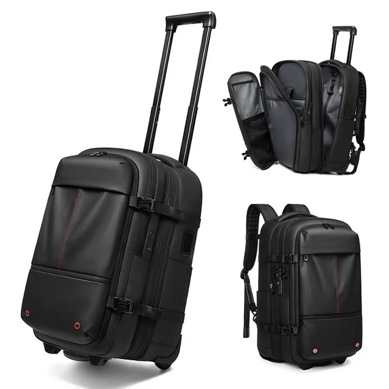 Wheeled Travel Trolley Backpack – Vacuum Compression Business Luggage, Rolling Laptop Bag