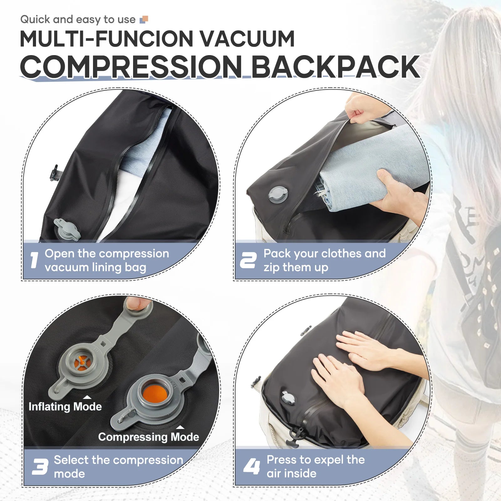 Air Compression Travel Bag – 15.6” Laptop Backpack